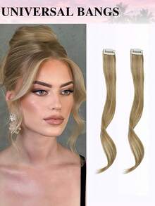 2pcs Side Bangs Clip-On Bangs With Long Sideburns, Clip-In Bangs With Sideburns Synthetic Long Goatee Bangs Wig, 12 Inches - Multicolor - View 1