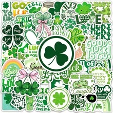 50 Stücke Kleeblatt St. Patricks Day Glücksbringer Aufkleber zum DIY Dekorieren von Handyhüllen, Laptops, Tagebüchern, Gitarren, Tassen, Schreibwaren, wasserfest - Verschiedenfarbig - Übersicht 1