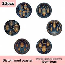 6 pièces/set Dessous de verre en bois imprimés avec motif de lanterne de lune, convient pour la maison, le café, le thé de l'après-midi, la décoration de restaurant, les fêtes à thème, la décoration quotidienne, peut être utilisé comme cadeau, décoration de la maison, décoration de bureau, décoration de fête, disponible en 1 set ou 31 sets - bleu indigo - Voir 11