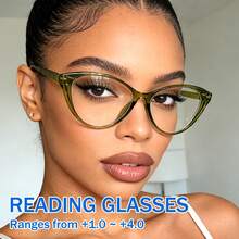 cabecade 优雅猫眼老花镜 - 男女通用，度数范围 +1.0 至 +4.0，非常适合电脑和手机使用 - 透明的 - 查看 4