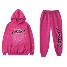 SP5DER Hoodie Cobweb Pattern Spider Worldwide Tracksuit Unisex Sweatshirt Men Women Graphic Outwear, Tracksuit Pullover Sweatshirt For Women Men Matching Hoodies For Couples - Rose red/set - 查看 4