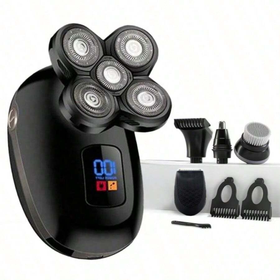 Electric Shaver, Electric Bald Head Shaver, Rotary Shaver, IPX6 Waterproof, Wet And Dry Use, Easy To Clean, Contour To The Face, Floating Head, Screen Display, Type-C Charging, Underarm, Leg, Arm, Body Hair Removal Tool, Holiday Gift.400 MAh Battery - Bộ đồ đen - Xem 1