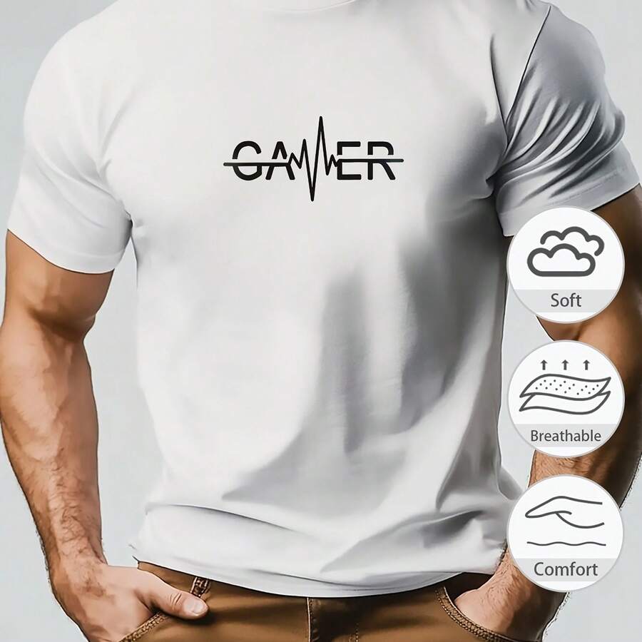 Men'S ECG Pattern Crossing GAMER Design Summer Casual Short-Sleeve T-Shirt - Blanco - Ver 1