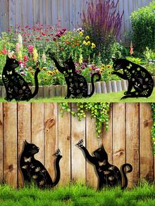 1pc New Iron Hollow Animal Yard Stake - Cat, Dog, Rabbit Lawn Marker, Suitable For Easter And Baby Shower Garden Decor - Black - View 5
