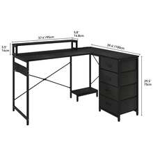 Desk, Corner Desk With 4-Tier DIY Storage Shelf, Multifunctional Table With 2 USB Ports & Power Outlets For Home Office, Study, Living Room, 130x100x75cm, Vintage Brown - màu đen - Xem 2
