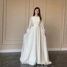 Fashion Lantern Pearl White Wedding Dress Round Neck Gown - trắng - Xem 2