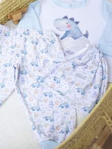Children's Pajamas For Boys, Girls, And Unisex, In Cotton Fabric. 2-Piece Pajama Set, Long Sleeves, Pants With Elastic Waistband, Comfortable, Sizes 1 To 4 Years, Cute Print. - 淺藍色 - 查看 5