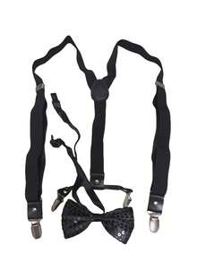 طقم أسود من الساسبندر والربطة العنق، ساسبندر متعدد الاستخدامات مخصص للرجال، إكسسوار بأسلوب أوروبي وأمريكي كاجوال للأداء، العرض 2.5 سم والطول 1 متر - الأسود - مشاهدة 3