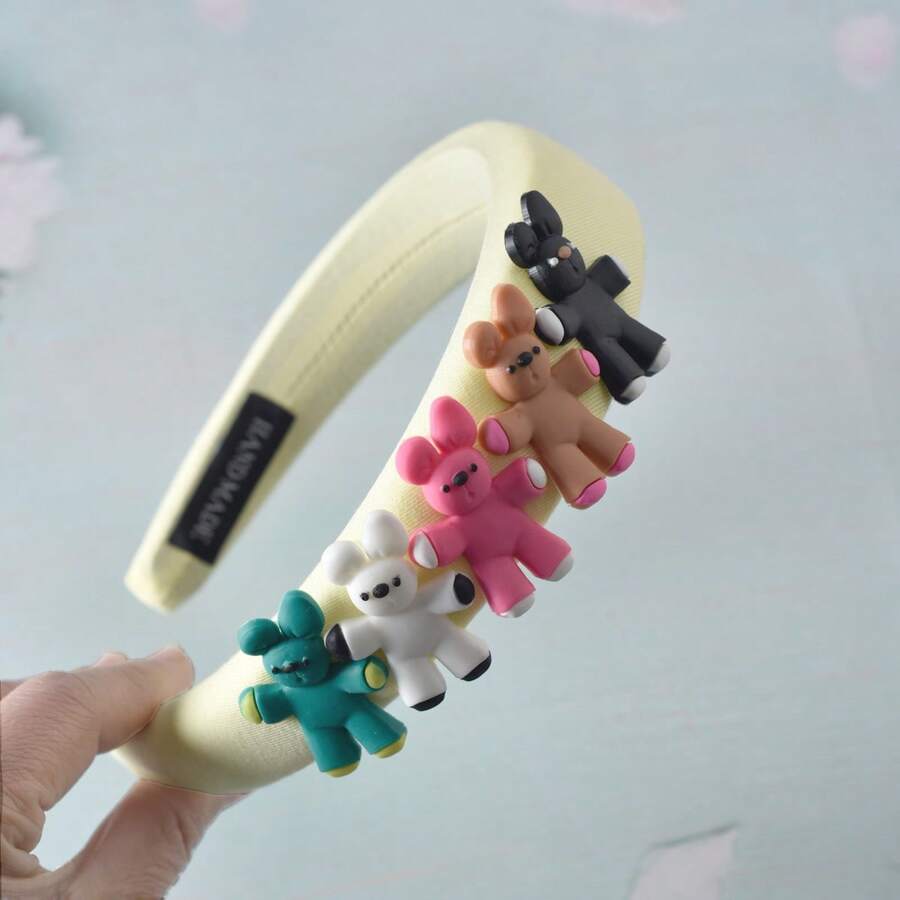 1pc Children's New Colorful Cartoon Headband With 5 Bears, Slip-Proof And Simple For Daily Wear Or - Yellow - View 1