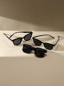 3副复古黑色长方形太阳镜，经典塑料时尚眼镜，夏季度假、海滩、驾驶、日常佩戴必备 - 黑色 - 查看 2