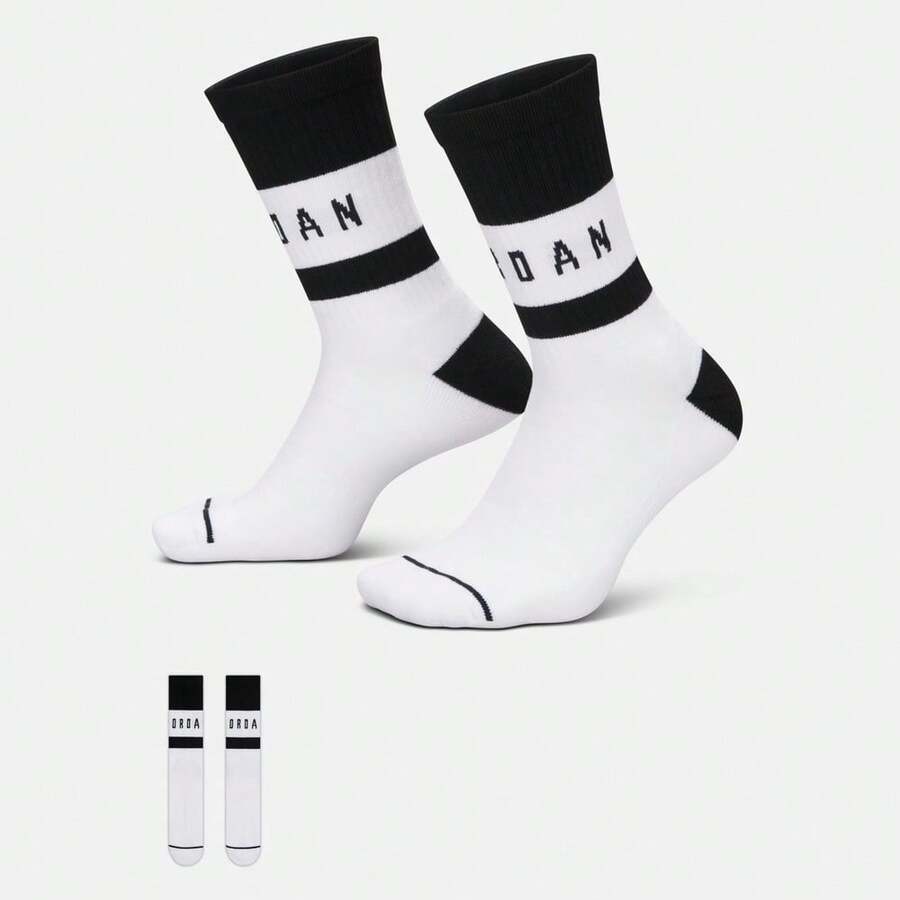 Jordan 1 Pair U J ED PLY CRW Unisex Mid-Calf Socks IF3509-100 - Black and White - View 1