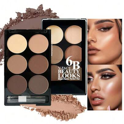 Paleta de polvos de contorno mate de 6 colores | Polvos escultóricos 3D en forma de V, resistentes al agua y de larga duración | Alta pigmentación, acumulables para maquillaje de escultura | Adecuado para looks de día y noche