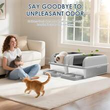 2 Pack Stainless Steel Cat Litter Box With Lid, XL Extra Large Metal Box For Big Cats, 23.62" L X 15.75" W X 14.96" H, Enclosed Litter Box High Sided, Non-Sticky, Include Litter Scoop - XL - 查看 4