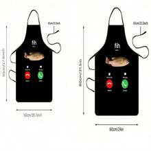 1PC Funny Shrimp Calling Pattern Kitchen Apron Creative Phone Call Interface Printed Cooking Waist Apron Unisex Oil-Proof Household Cooking Apron - B - View 2