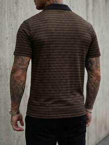 Áo Polo LOOKUN phối màu cổ điển, áo thun phong cách nghỉ dưỡng tối giản, áo thun dáng rộng cài nút, áo thun đi làm. - Cà phê nâu - Xem 3