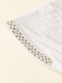1 Stück modischer einfarbiger Perlen-Strass Muslima Stirnband, vielseitiger Schal-Kopfwickel, geeignet für den täglichen Gebrauch - Perlen-Strasssteine – Weiß - Übersicht 5