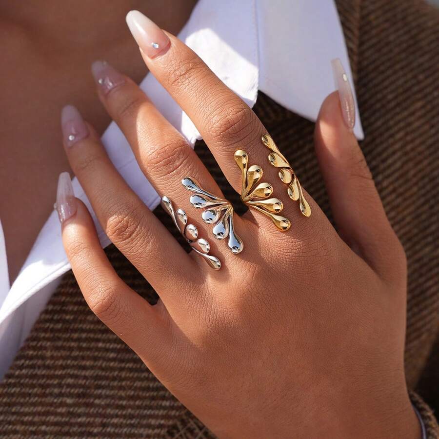 2pcs/1pc Minimalist Geometric Smooth Stainless Steel Ring Set, Holiday Gift/Versatile Daily Wear