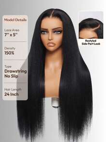 KLAIYI Yaki Straight Put On And Go Glueless Lace Wigs 7x5 Bye Bye Slip™ Human Hair Lace Wig Precut Lace Front Wigs Human Hair Wigs For Beginners Pre Bleached Pre Plucked Pre Everything 3S Easy To Ready To Wear 150% & 180% Density Yaki Straight Put On And Go Glueless Lace Wigs 7x5 Bye Bye Knots Human Hair Lace Wig - SNatural - 查看 4
