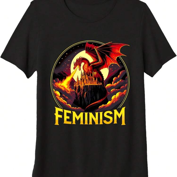 Camiseta tri-mezcla femenina con dragón y castillo Pium - Negro 3 - Añade 1