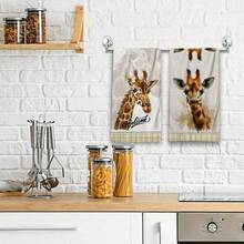 2/4/48pcs Spring & Summer Series Pale Yellow Plaid Trim, Watercolor Giraffe Head Print Kitchen Towels - Super Soft, Highly Absorbent Polyester Dish Towels & Hand Towels, Ideal For Holiday Decor, New Year Gifts, Kitchen Decor, Party Decorations - Multicolor - View 5