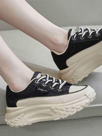 女士高性价比厚底运动鞋，2026秋春季系带休闲鞋，防滑厚底厚底运动鞋，时尚百搭女士运动鞋，优雅女士运动鞋