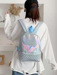 1pc Embroidered Customized Dreamy Mermaid Tail Colorful Cute Backpack, Colorful Mermaid Tail Design Student School Bag Can Embroider Your Own Name, Back To School Essential, Outdoor Travel - Multicolor - View 7