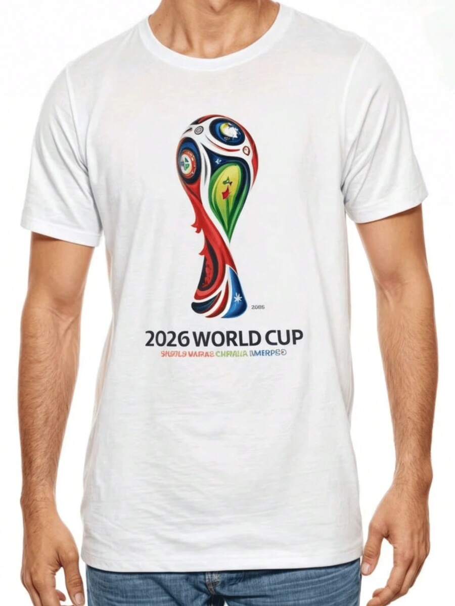 World Cup 2026 Football T-Shirt Featuring Modern Trophy Artwork And Global Soccer Style, Perfect Gift For Soccer Fans, Unisex T-Shirt - 白色 - 查看 1