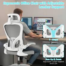 Ergonomic Office Chair With 360° Rotation And Adjustable Lumbar Support, Desk Chair Office Chair For Executive Work, Study, Home Office, 136KG Load Capacity - Grey - View 8