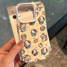 Sanrio 1pc Bright & Fashionable Yellow Plaid KT Cat Pattern White & Silver Phone Case - Compatible With IPhone 17 Air 16 15 14 13 12 11 Pro Max Plus - Cute Style Phone Case, Suitable As Gift For Female Friends - Yellow - View 2