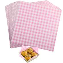 Waxed Paper Sheets 7 * 7 Inch, 100 Pcs Food Basket Liners For Sandwiches, Burgers, Checkered Wrap Wax Paper Sheets - 淡粉紅色 - 查看 1