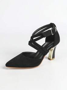 Sandalias de baile de tango para mujer con punta afilada y diseño calado, elegantes y sexys, versátiles para la noche, la boda y la fiesta - Negro - Ver 14