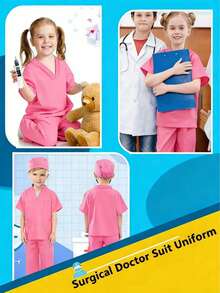 Children's Doctor Role Play Costume Set, Short Sleeve Top + Pants + Accessories, Suitable For Halloween Party, Birthday Party, School Performance And Other Occasions As A Gift - Multicolor - View 7