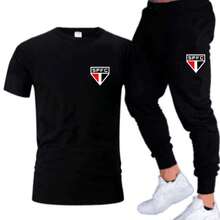 Kit Camiseta + Calça Moletom Futebol Time São Paulo Futebol - Preto - Visão 1