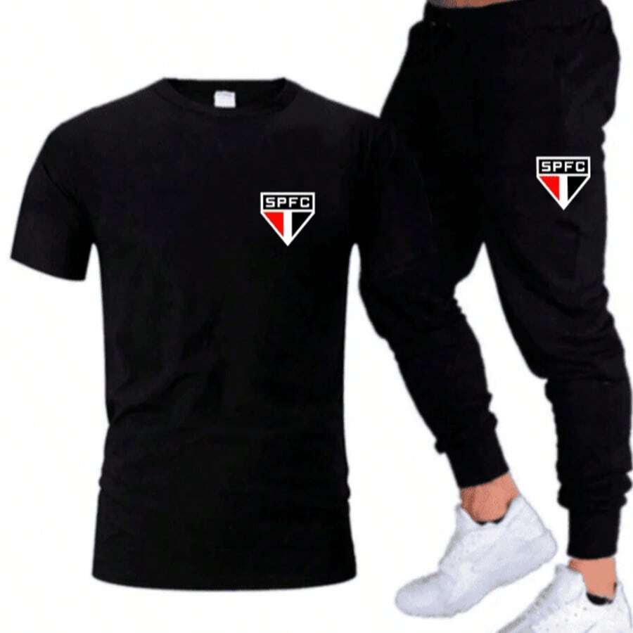 Kit Camiseta + Calça Moletom Futebol Time São Paulo Futebol - Preto - Visão 1