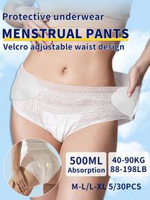 5/30pcs, Adjustable Protective Underwear, Panty-Style Sanitary Napkins, Period Panties, Disposable Underwear, Hook And Loop Design, Adjustable Waist, Super Absorbent, Patented Design, Fresh And Comfortable, 3D Protective Coverage, Leak-Proof, Breathable, Highly Absorbent, Odor Eliminating, Sleep Well All Night, Suitable For Business Trips, Menstruation, Postpartum, Post-Op, And Travel - White - Adjustable - View 12