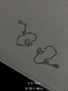 rundraw 1pc Oval Linked Ring With Adjustable Cubic Zirconia, Suitable For Women's Daily Wear And Special Occasions - Silver - View 6