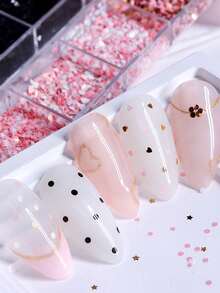 全息黑金粉美甲亮片 1mm 圆形心形星形亮片 日韩美甲 DIY 装饰 美甲用品 指甲 - 彩色 - 查看 8