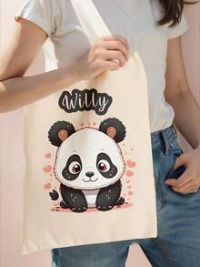 1pc Children's Customizable Name/Text Cartoon Animal Print Casual Tote Bag, Shoulder Bag, Shopping Bag, Reusable Fashion Backpack, Multi-Functional Shoulder Bag Shopping Bag - Multicolor - View 4