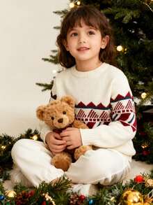 Balabala BalaOne 女童费尔岛针织毛衣，2025 冬季系列，舒适的亲子针织衫 - 白色調 - 查看 3