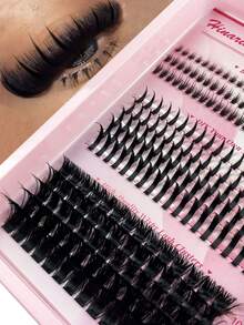 Hinarin 235片13排簇状假睫毛，蓬松浓密下睫毛，卡通风格，自然簇状假睫毛，仙女簇状假睫毛，精致卡通睫毛，C/D卷度，120D貂毛单根假睫毛，全套DIY家用睫毛嫁接 - 黑色 - 查看 2