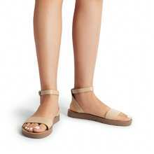 Women'S One Band Ankle Strap Buckle Flat Sandals - Màu be - Xem 10
