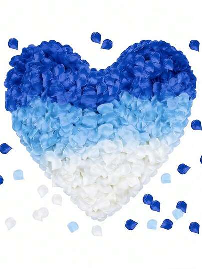 2000pcs Artificial Rose Petals, Suitable For Valentine's Day, Wedding Aisle Decor, Flower Girl, Tabletop Scattering, Proposal Scene Decoration, Gift Box Filler, Baby Shower Party Decor (Dark Blue, Light Blue, White)
