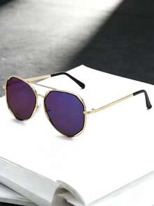 1pc/2pcs Retro Fashion Personalized Hollow Polygon Metal Double Circle Fashion Glasses, Suitable For Outings, Driving And Other Occasions - Multicolor - View 8