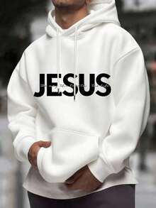 This Classic, Casual Pullover With The Word "JESUS" Is Unisex, Made From 100% Pure Cotton, Black, Long-Sleeved, With A Hood And A Chest Pocket. Thanks To Its Relaxed Fit And Extremely Soft Material, It's Perfect For Layering In Spring, Autumn, And Winter. Its Casual Streetwear Style And Fashionable Design Make It Ideal For Everyday Wear, School, Sports, Leisure, And Outdoor Adventures. It's A Great Gift Idea For Men, Women, Teenagers, Couples, Friends, And Family, And Is Suitable For Birthdays, Christmas, Valentine's Day, And Other Holidays. - 白色 - 查看 12