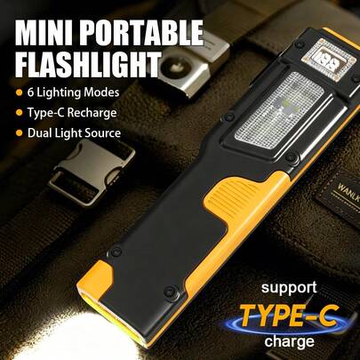 1pc Ultra-Bright Portable LED Work Light | Dual Light Source Design, Type-C Rechargeable, Long Battery Life