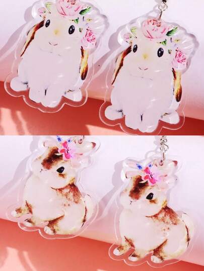 1 Pair Creative, Quirky, Unique, Delicate & Cute Acrylic Flower Bunny Earrings, Colorful Earrings For Women, Suitable For Daily Wear, Holidays And Parties