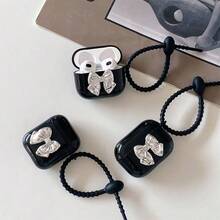 Silver Bow Design Protective Case Suitable Compatible With Apple Bluetooth Earphones, Anti-Scratch And Drop Protection Case Compatible With Apple Bluetooth Wave Earphone Case - Black - View 2