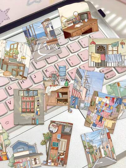 50张/包 Alley Home 装饰贴纸，适用于 DIY 笔记本、计划本、平板电脑、行李箱、电脑、节日涂鸦贴纸、自粘密封贴纸