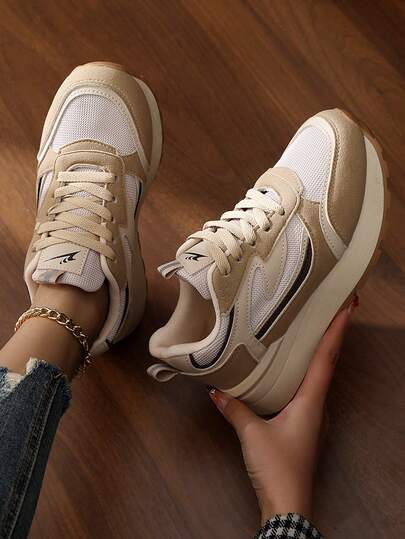 1 Pair Women's Chunky Waffle Sneakers, Thick Sole Elevated Casual Running Shoes, Spring/Summer