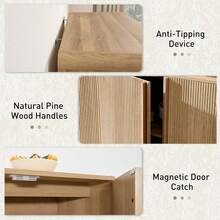 63" Fluted Sideboard Buffet Cabinet With Storage, Modern Credenza Console With 4 Doors And Adjustable Shelves, Wood Cabinet For Kitchen, Living Room Or Hallway - Natural Oak - Xem 7